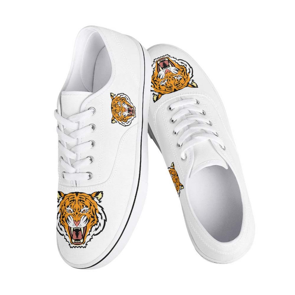 White Canvas Sneakers with Bold Tiger Graphics