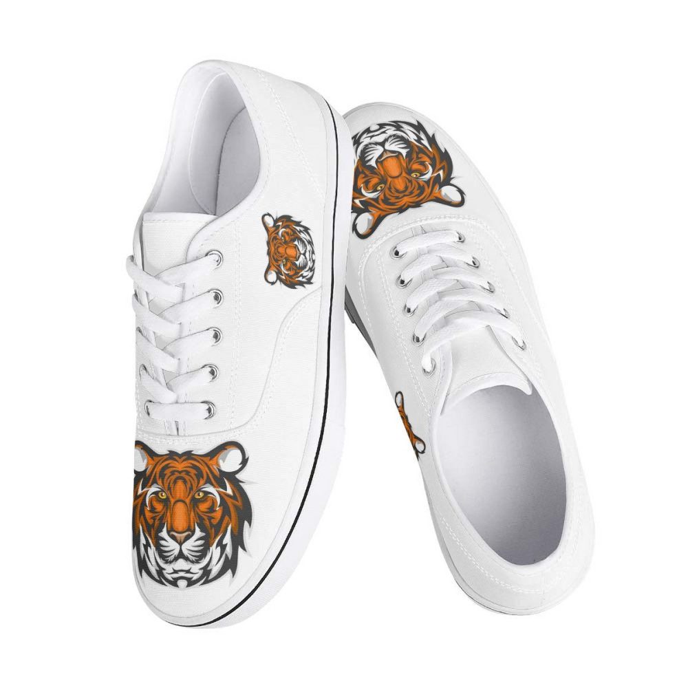 White Canvas Sneakers with Dynamic Tiger Graphics