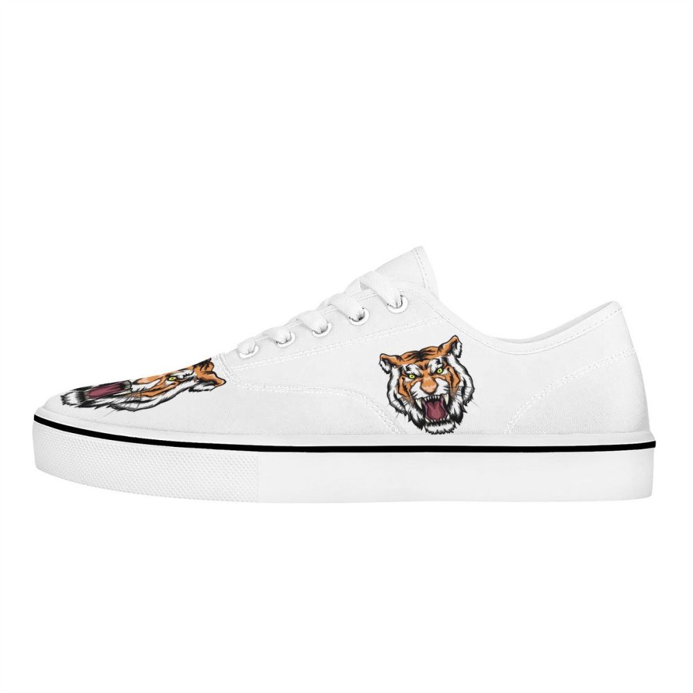 White Canvas Sneakers with Multi-Tiger Graphic Detailing