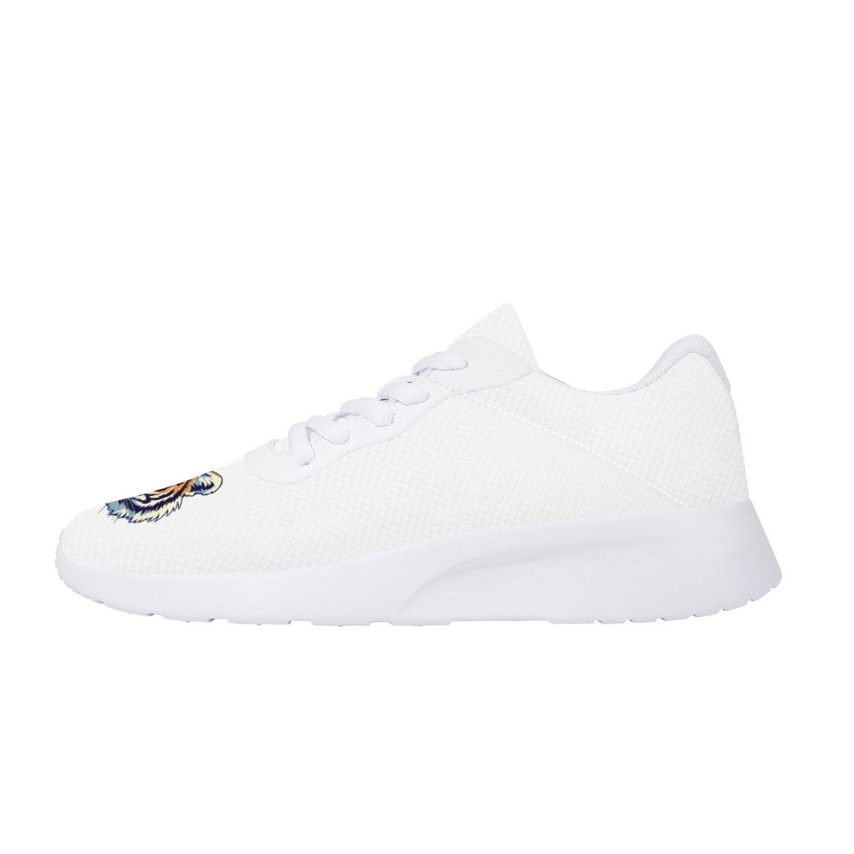 All-White Mesh Sneakers with Tiger Head Accents