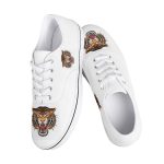 White Canvas Sneakers with Bold Tiger Embroidery