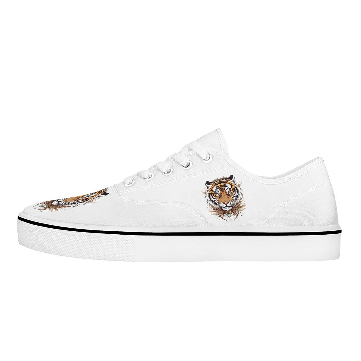 White Canvas Sneakers with Watercolor Tiger Prints